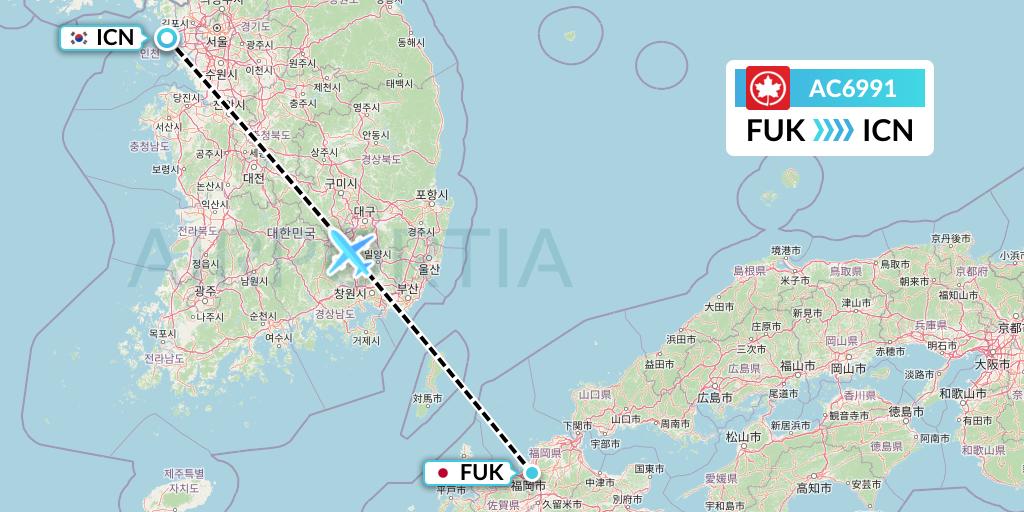 AC6991 Air Canada Flight Map: Fukuoka to Seoul