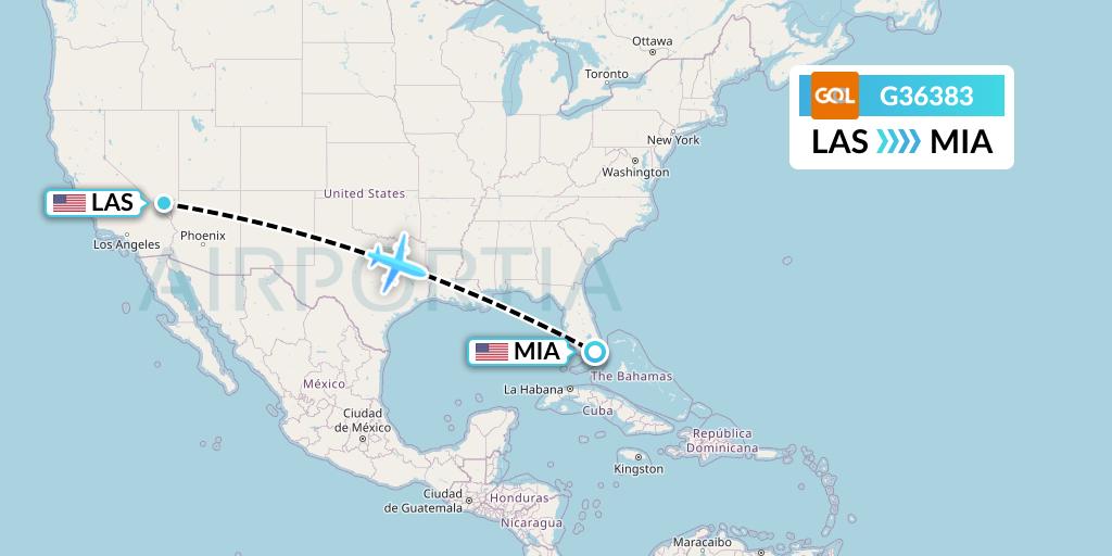 G36383 GOL Transportes Aeros Flight Map: Las Vegas to Miami