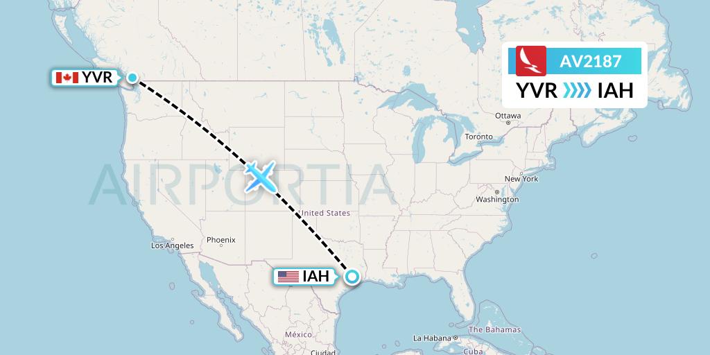 AV2187 Avianca Flight Map: Vancouver to Houston