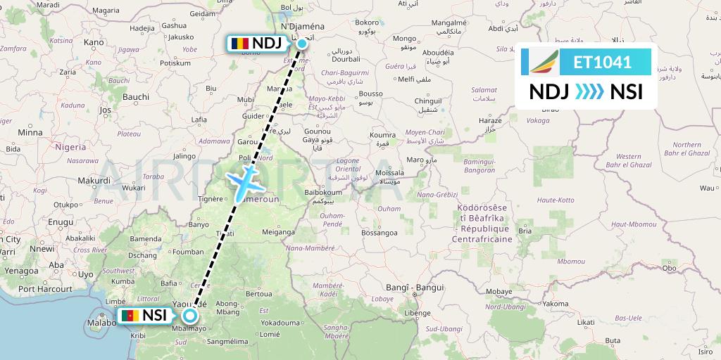 ET1041 Ethiopian Airlines Flight Map: N'Djamena to Yaounde
