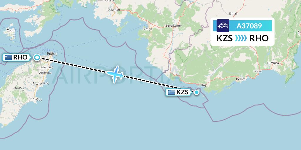 A37089 Aegean Airlines Flight Map: Kastelorizo Island to Rhodes