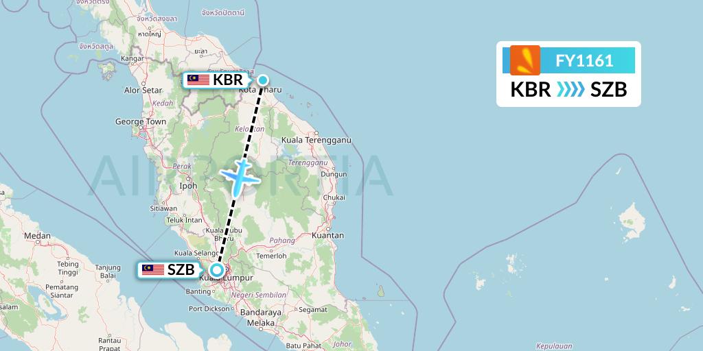 FY1161 Firefly Flight Map: Kota Bharu to Kuala Lumpur