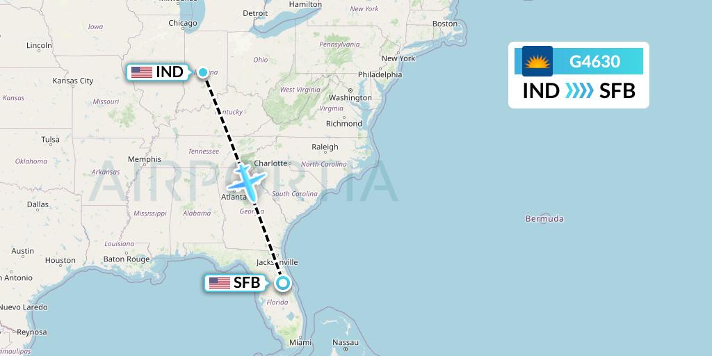 G4630 Allegiant Air Flight Map: Indianapolis to Orlando