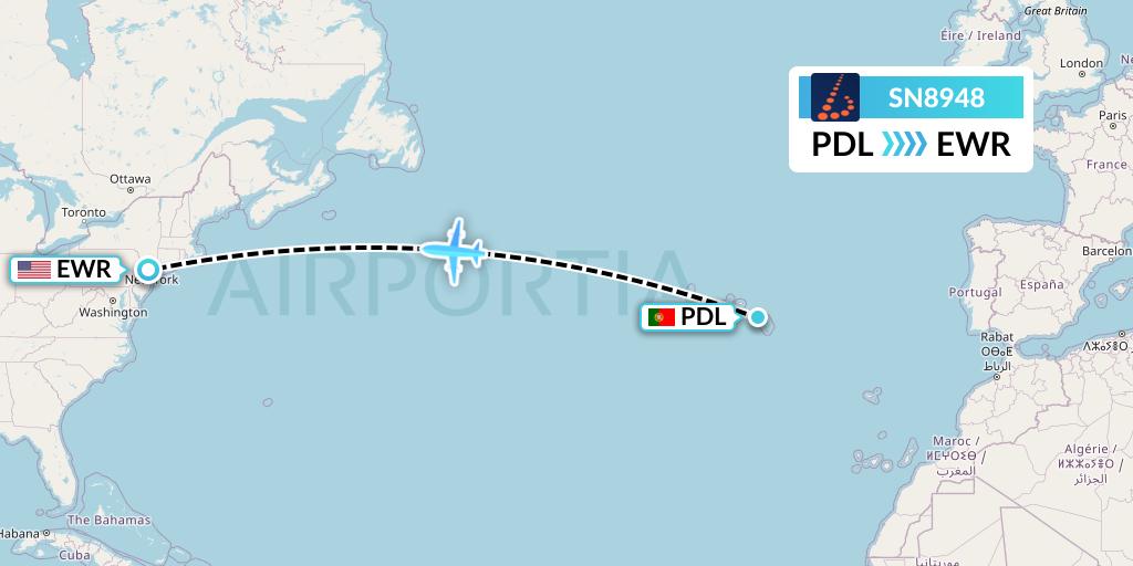 SN8948 Brussels Airlines Flight Map: Ponta Delgada to New York