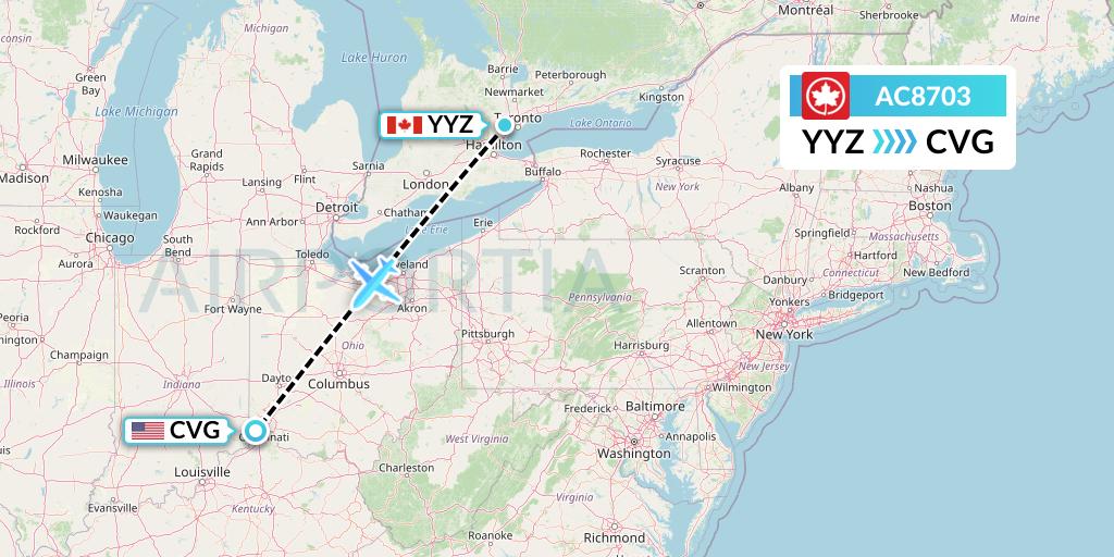 AC8703 Air Canada Flight Map: Toronto to Cincinnati