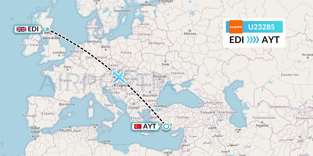 U23285 EasyJet Flight Map: Edinburgh to Antalya