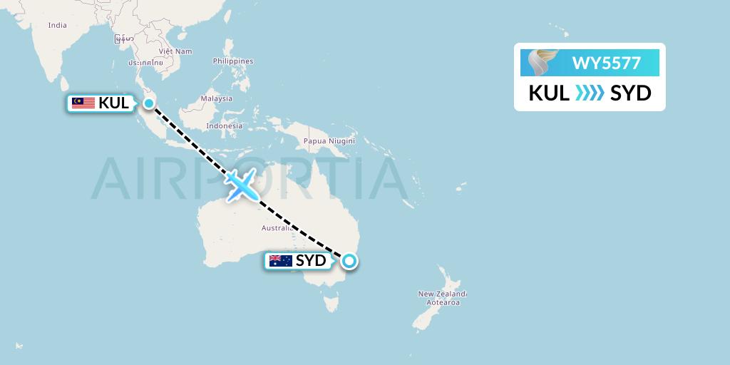 WY5577 Oman Air Flight Map: Kuala Lumpur to Sydney