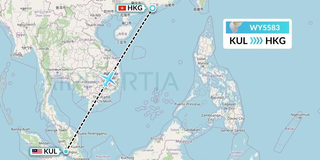 WY5583 Oman Air Flight Map: Kuala Lumpur to Hong Kong