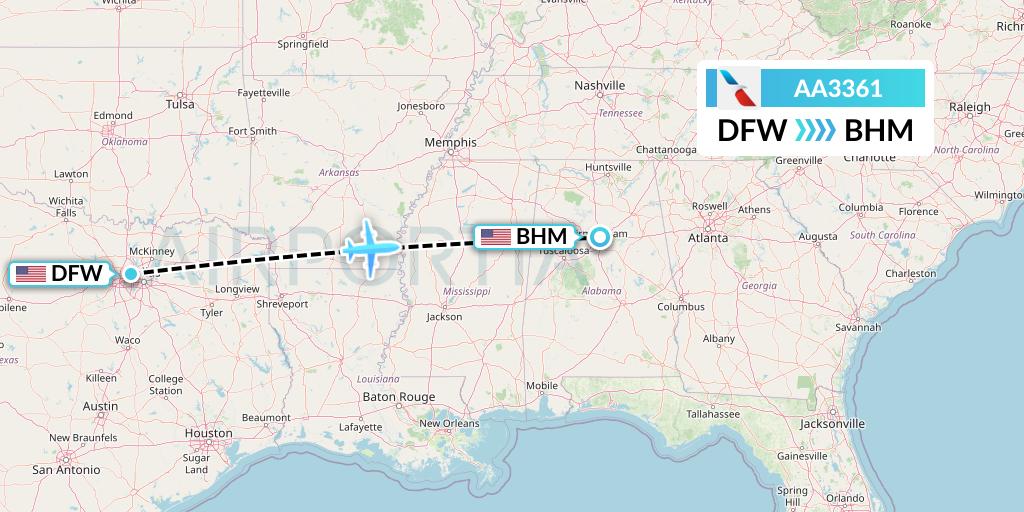 AA3361 American Airlines Flight Map: Dallas to Birmingham
