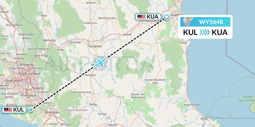 WY5648 Oman Air Flight Map: Kuala Lumpur to Kuantan