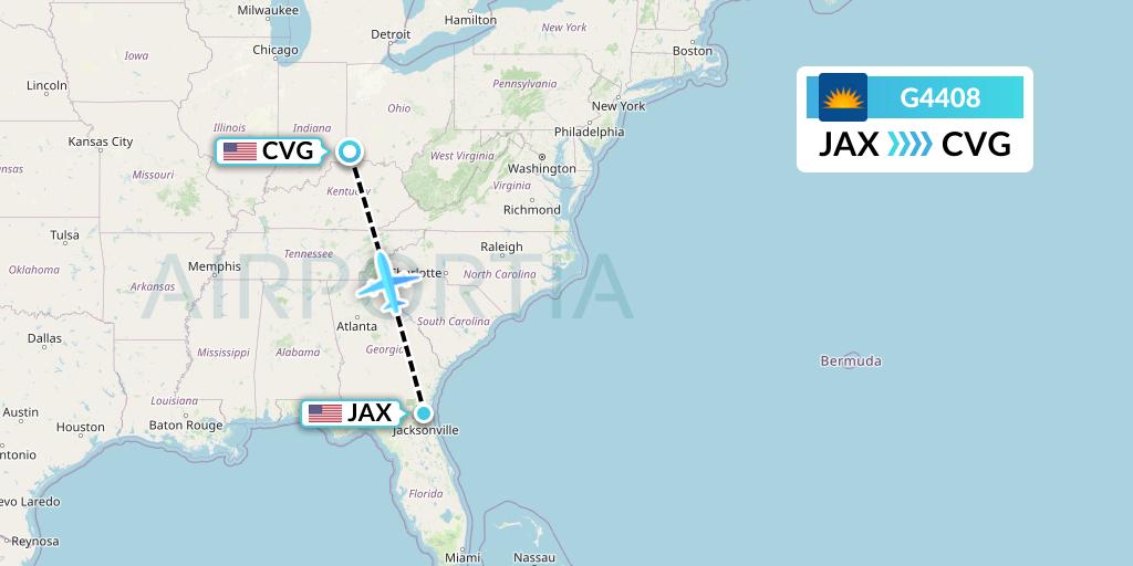 G4408 Allegiant Air Flight Map: Jacksonville to Cincinnati