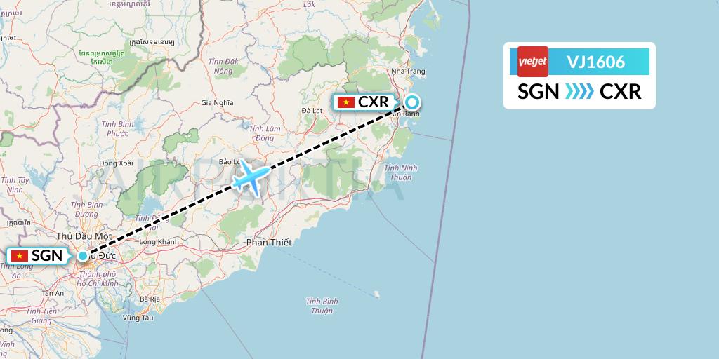 VJ1606 VietJet Air Flight Map: Ho Chi Minh City to Nha Trang