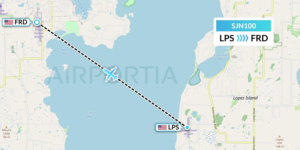 SJN100 San Juan Airlines Flight Map: Lopez to Friday Harbor