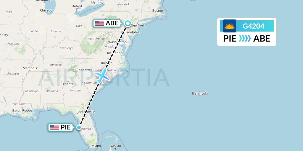 G4204 Allegiant Air Flight Map: St. Petersburg to Allentown
