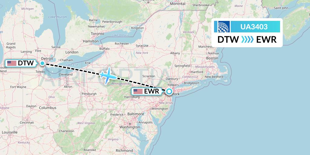 UA3403 United Airlines Flight Map: Detroit to New York