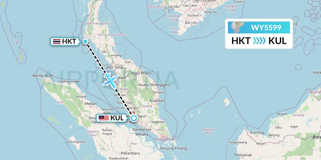 WY5599 Oman Air Flight Map: Phuket to Kuala Lumpur