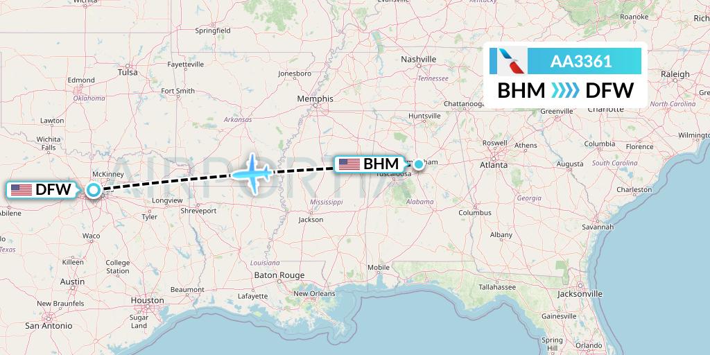 AA3361 American Airlines Flight Map: Birmingham to Dallas
