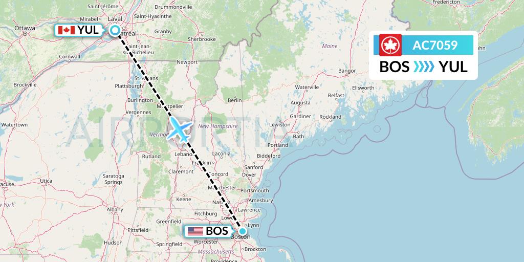 AC7059 Air Canada Flight Map: Boston to Montreal