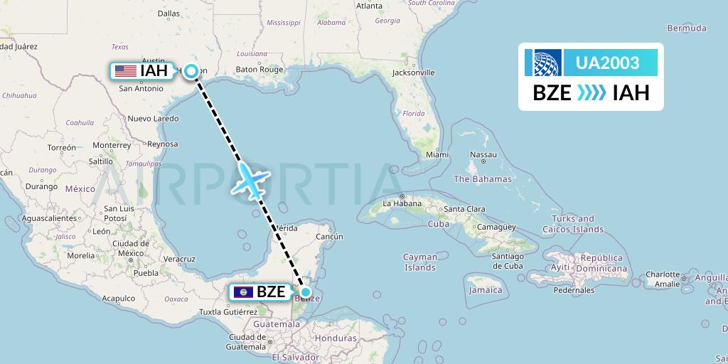 UA2003 United Airlines Flight Map: Belize City to Houston