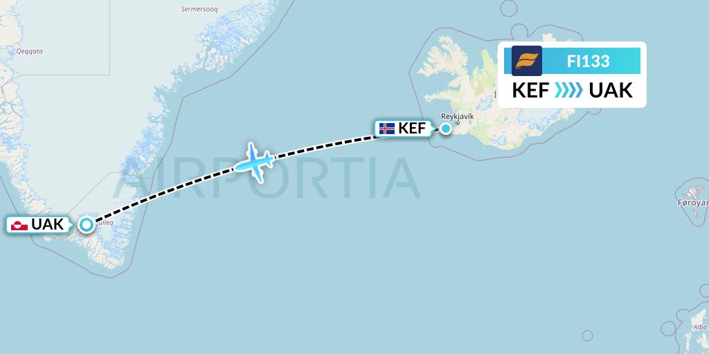 FI133 Icelandair Flight Map: Reykjavik to Narsarsuaq