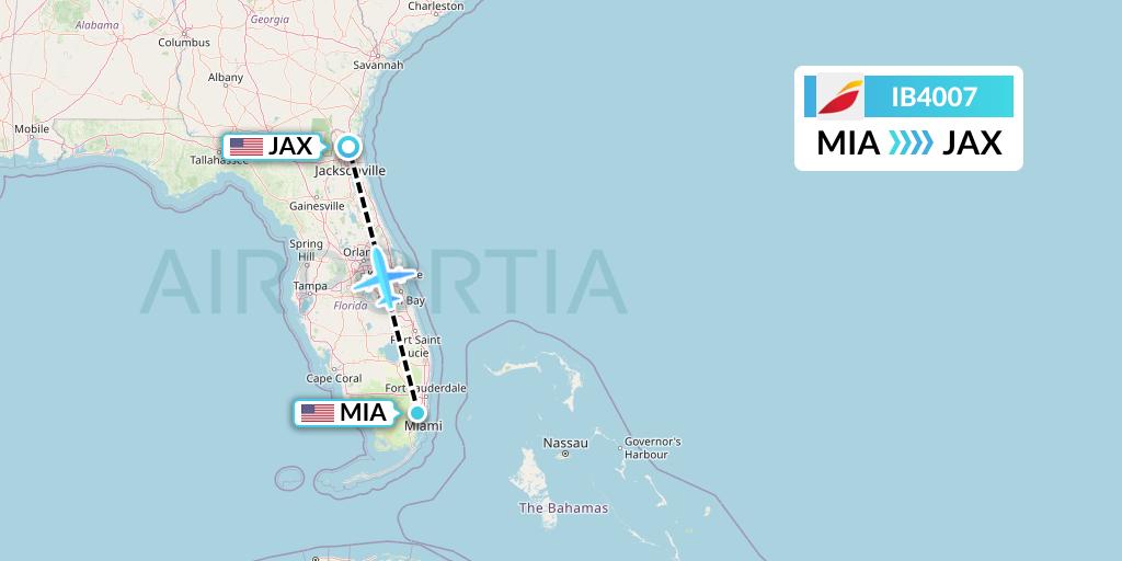 IB4007 Iberia Flight Map: Miami to Jacksonville