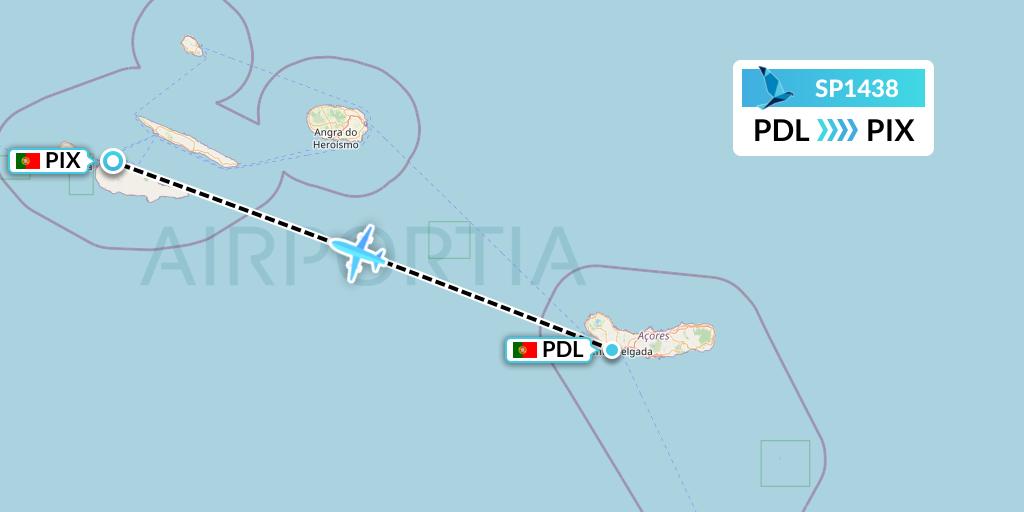 SP1438 SATA Air Acores Flight Map: Ponta Delgada to Pico