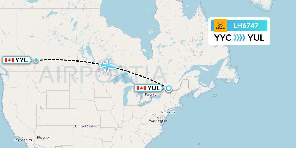 LH6747 Lufthansa Flight Map: Calgary to Montreal