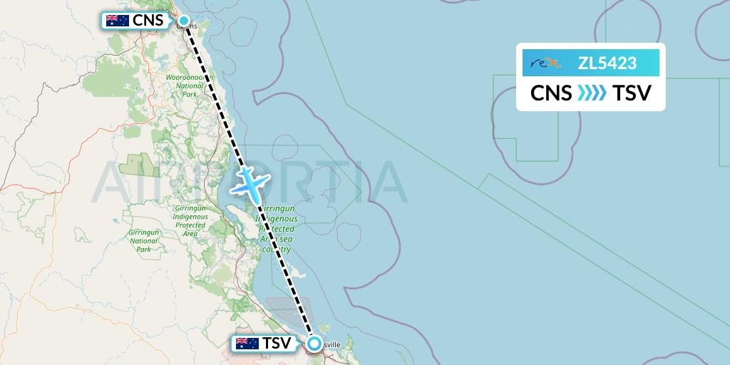 ZL5423 Regional Express Flight Map: Cairns to Townsville