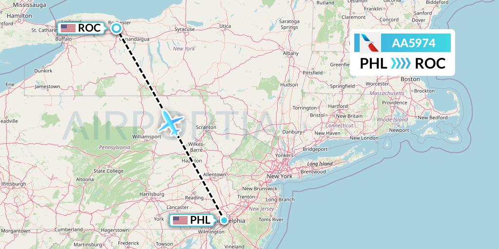 AA5974 American Airlines Flight Map: Philadelphia to Rochester