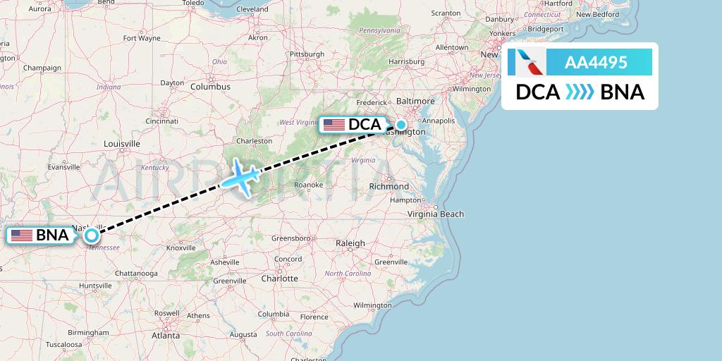 AA4495 American Airlines Flight Map: Washington to Nashville
