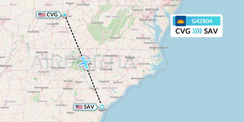 G42804 Allegiant Air Flight Map: Cincinnati to Savannah