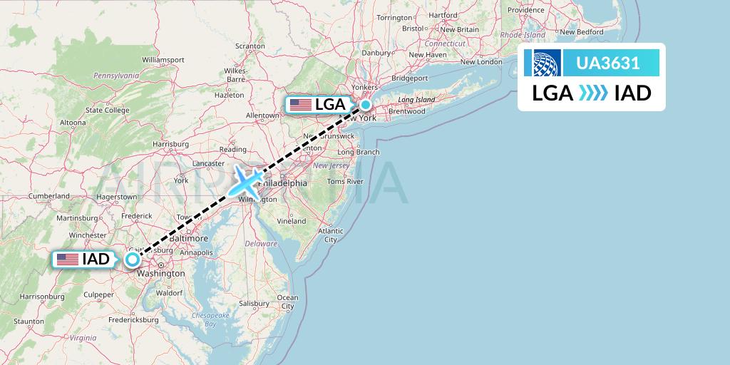 UA3631 United Airlines Flight Map: New York to Washington