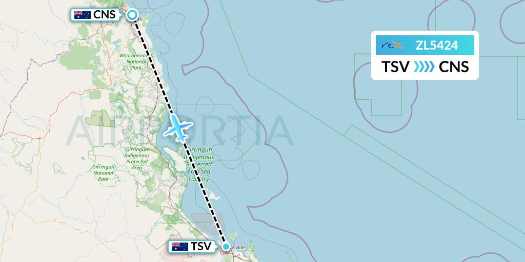 ZL5424 Regional Express Flight Map: Townsville to Cairns