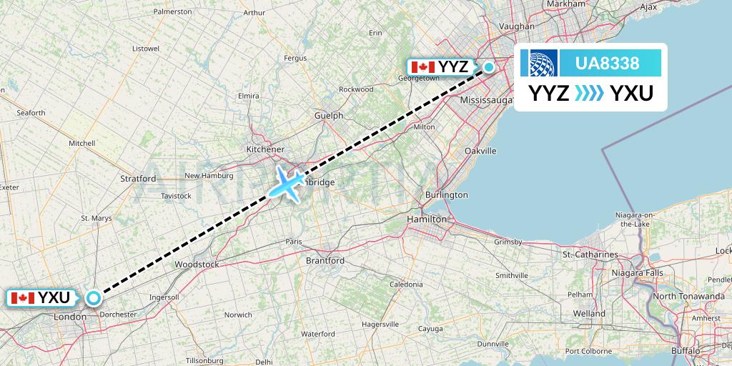 UA8338 United Airlines Flight Map: Toronto to London