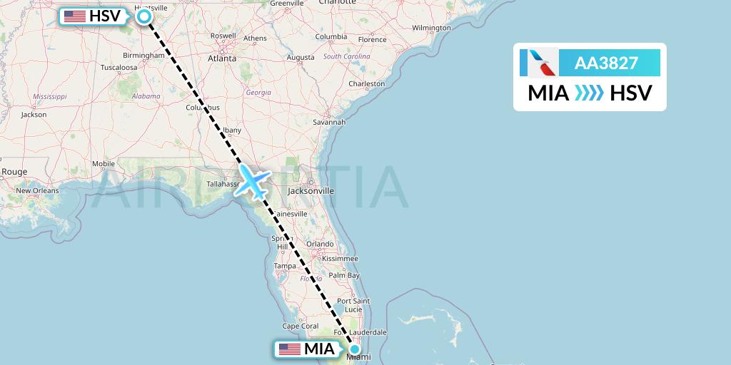 AA3827 Flight Status American Airlines Miami to Huntsville (AAL3827)