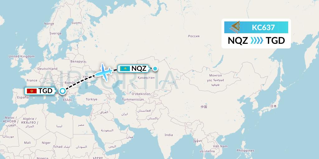 KC637 Air Astana Flight Map: Astana to Podgorica