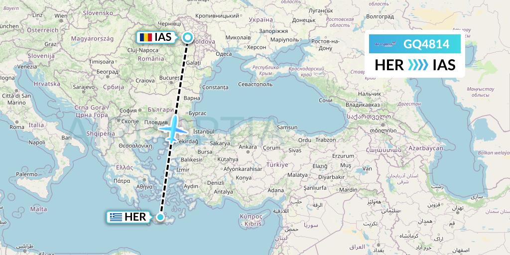 GQ4814 Sky Express (Greece) Flight Map: Heraklion to Iasi