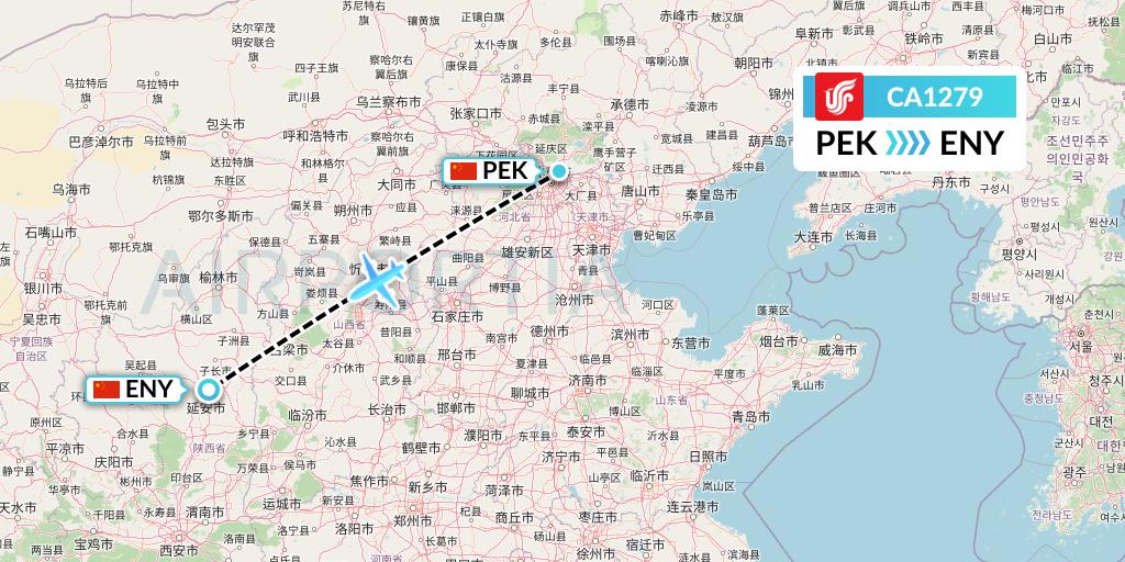 CA1279 Air China Flight Map: Beijing to Yan'an