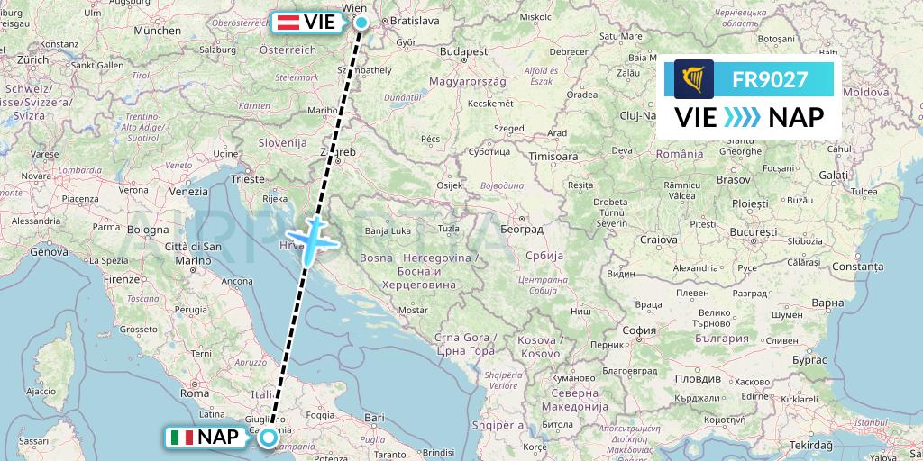 FR9027 Ryanair Flight Map: Vienna to Naples