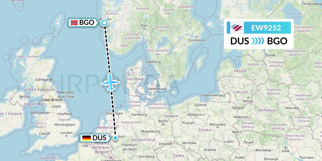 EW9252 Eurowings Flight Map: Dusseldorf to Bergen