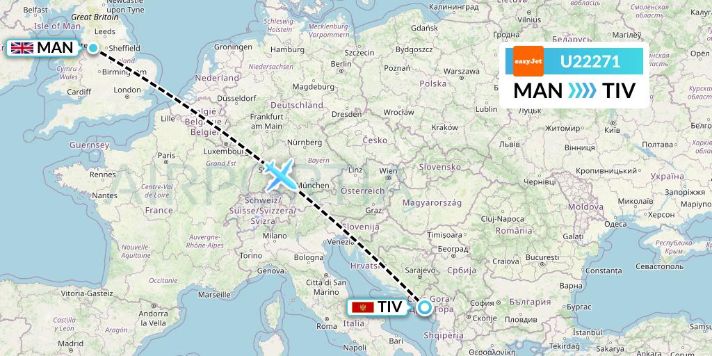 U22271 EasyJet Flight Map: Manchester to Tivat