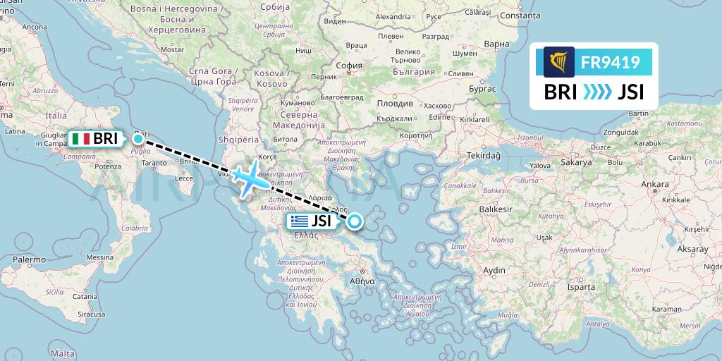 FR9419 Ryanair Flight Map: Bari to Skiathos