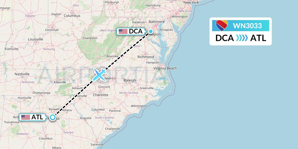 WN3033 Southwest Airlines Flight Map: Washington to Atlanta