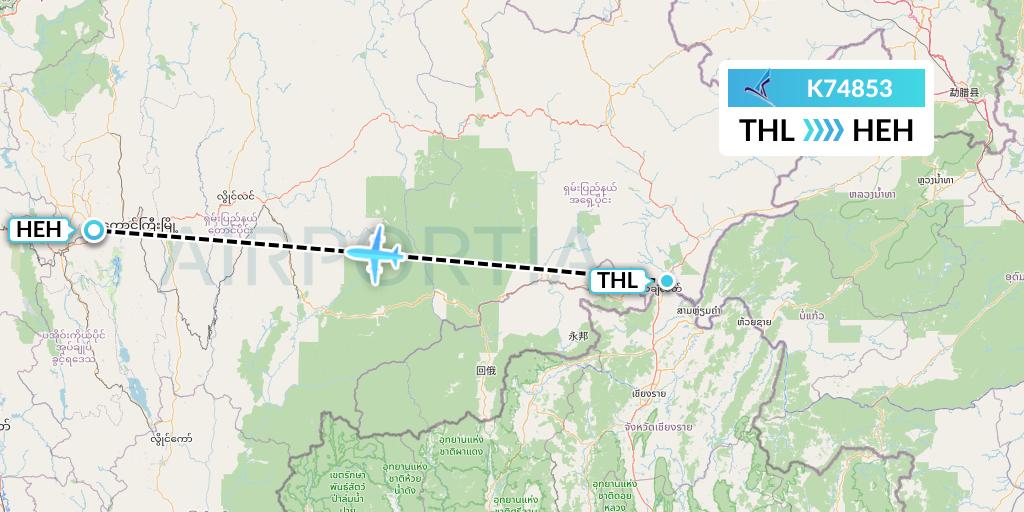 K74853 Air KBZ Flight Map: Tachilek to Heho
