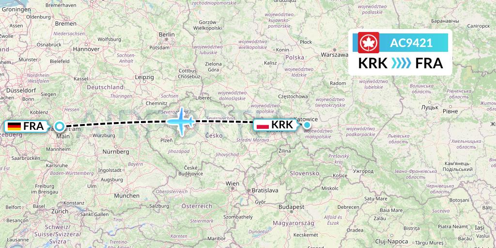 AC9421 Air Canada Flight Map: Krakow to Frankfurt