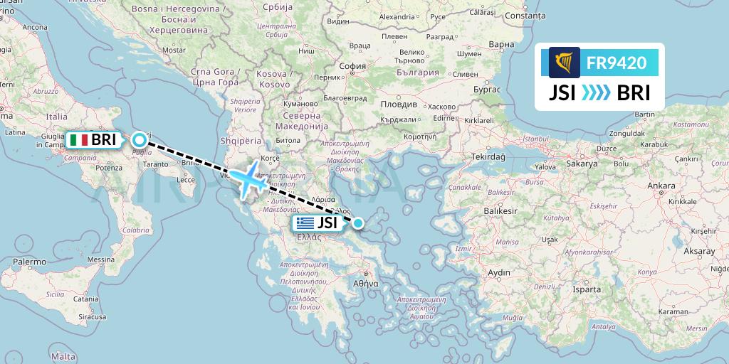 FR9420 Ryanair Flight Map: Skiathos to Bari