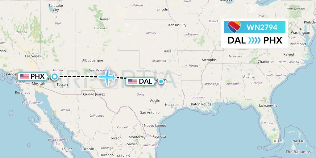 WN2794 Southwest Airlines Flight Map: Dallas to Phoenix