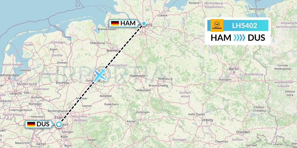 LH5402 Lufthansa Flight Map: Hamburg to Dusseldorf