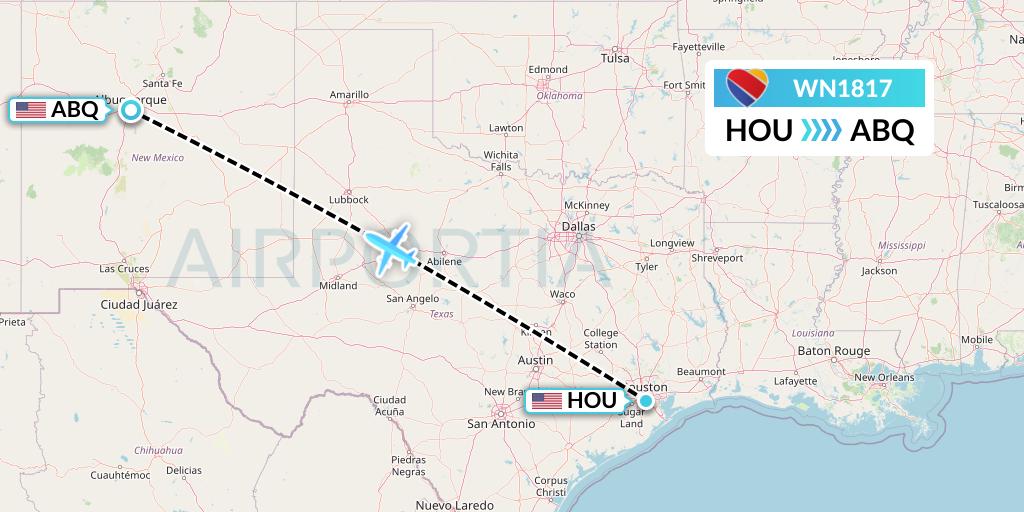 WN1817 Southwest Airlines Flight Map: Houston to Albuquerque