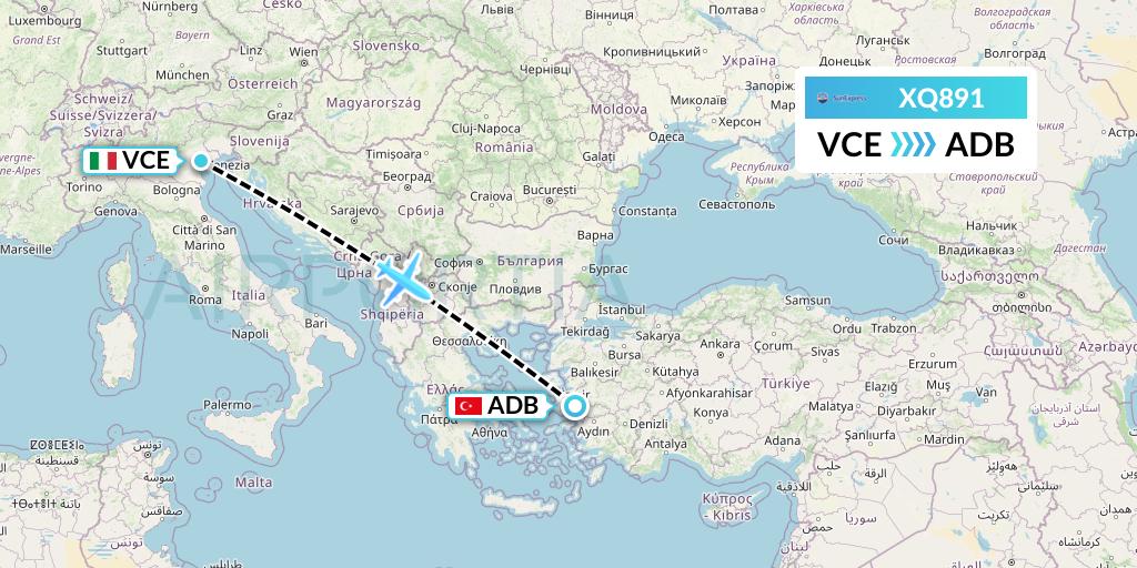 XQ891 SunExpress Flight Map: Venice to Izmir
